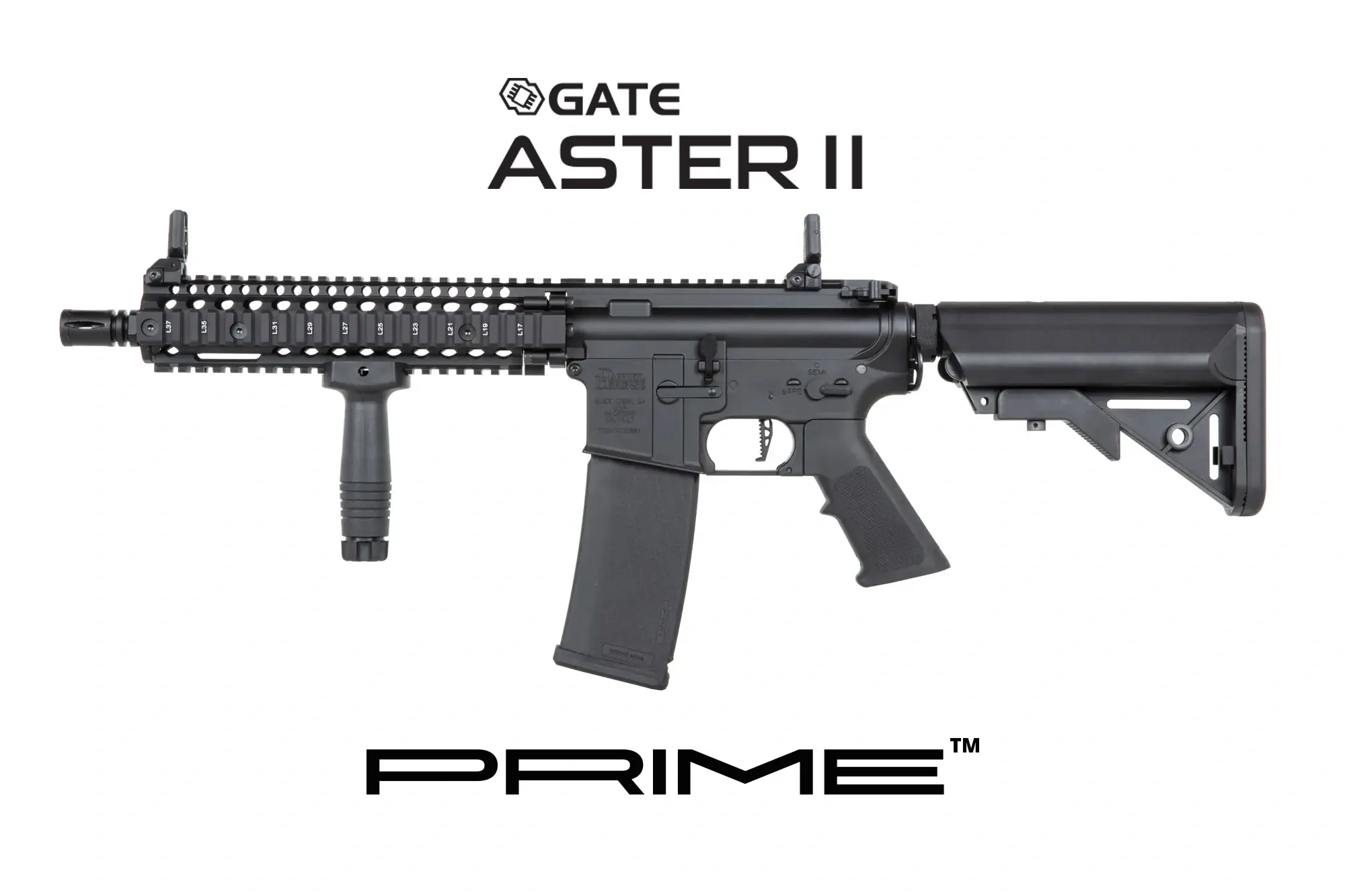 Daniel Defense® MK18 SA-P19 PRIME max. 0,5J AEG mit ASTERII Bluetooth E.T.U, Dark Matter 27K Brushless Motor und Speedgears (BK)